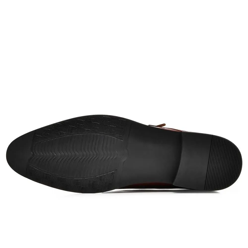 7CM / 2.76 Inches CMR CHAMARIPA Men's Height Increasing Monk Elevator Dress Shoes For Men Brown Calfskin Leather
