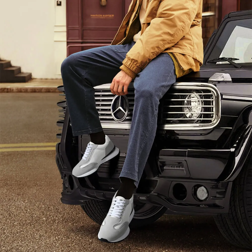 8 CM/3.15 Inches CMR CHAMARIPA Men’s Off-White Cowhide & Suede High-Heel Casual Shoes