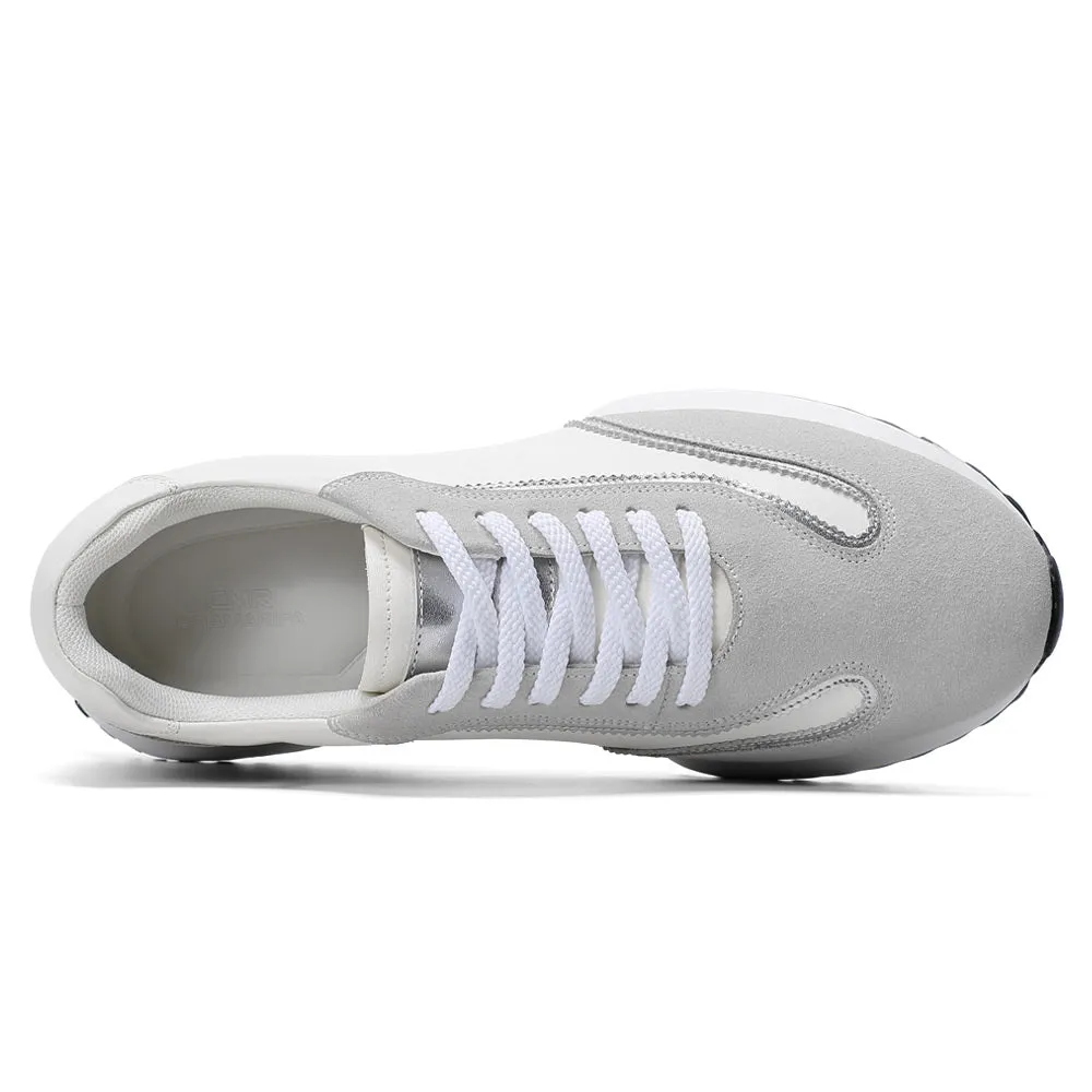 8 CM/3.15 Inches CMR CHAMARIPA Men’s Off-White Cowhide & Suede High-Heel Casual Shoes