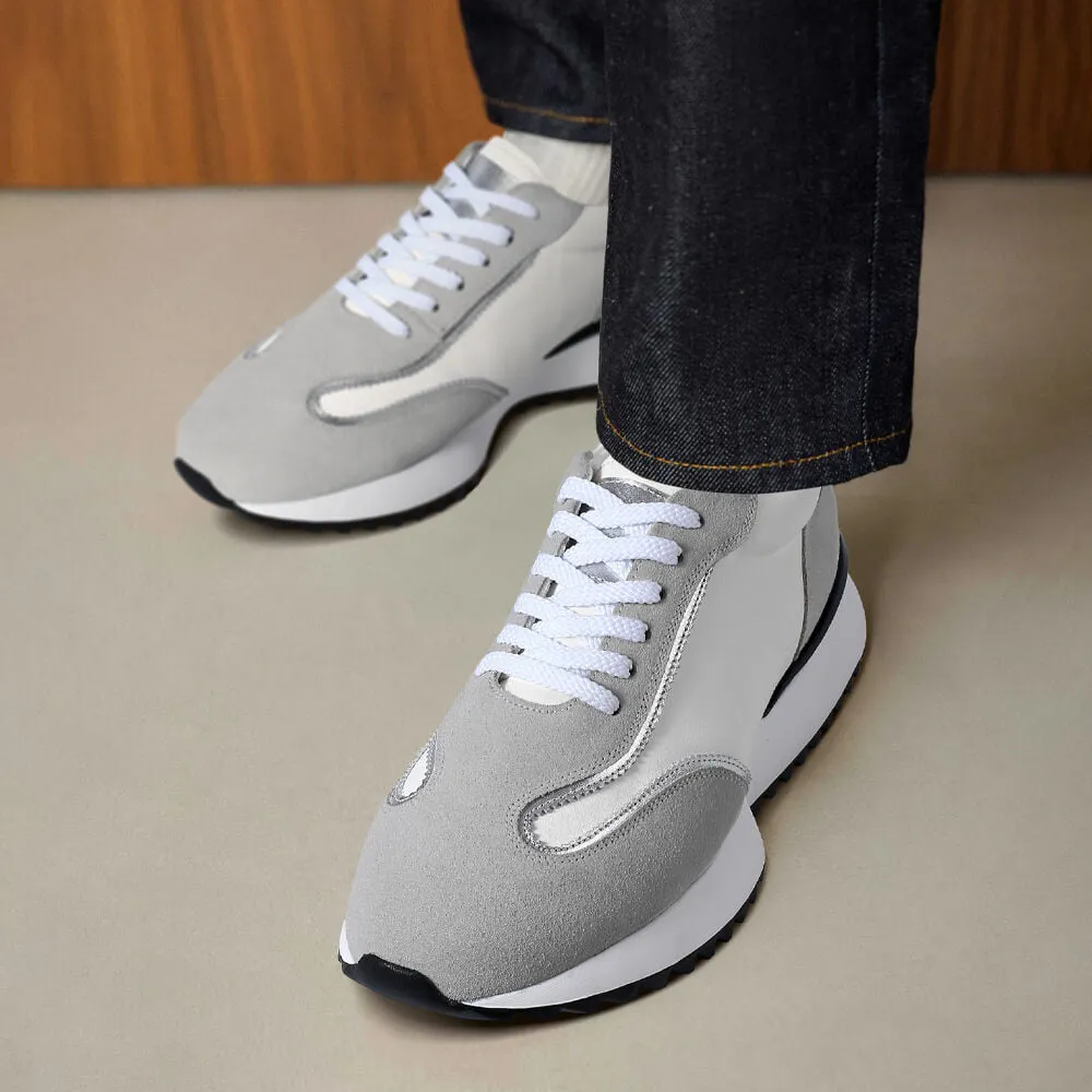 8 CM/3.15 Inches CMR CHAMARIPA Men’s Off-White Cowhide & Suede High-Heel Casual Shoes