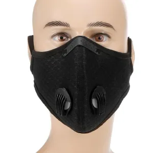 Adults Mouth Mask with Double Valves Active Carbon Filter Adjustable Safety Mask Reusable Breathing Valve Mask for Running Cycling   Camping Traveling