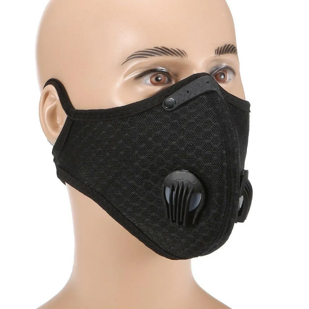Adults Mouth Mask with Double Valves Active Carbon Filter Adjustable Safety Mask Reusable Breathing Valve Mask for Running Cycling   Camping Traveling
