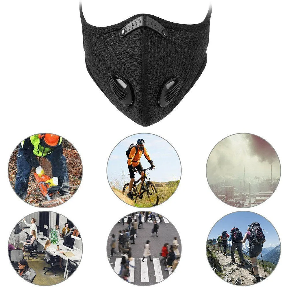 Adults Mouth Mask with Double Valves Active Carbon Filter Adjustable Safety Mask Reusable Breathing Valve Mask for Running Cycling   Camping Traveling