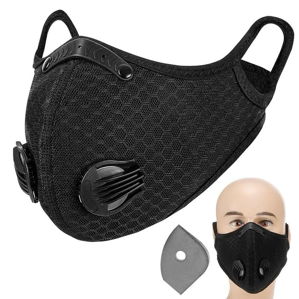 Adults Mouth Mask with Double Valves Active Carbon Filter Adjustable Safety Mask Reusable Breathing Valve Mask for Running Cycling   Camping Traveling