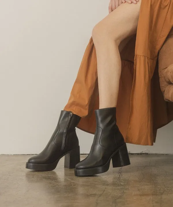 Alexandra Heeled Faux Leather Bootie- Black