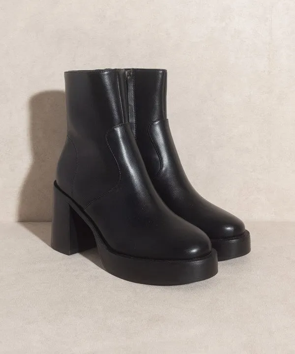 Alexandra Heeled Faux Leather Bootie- Black