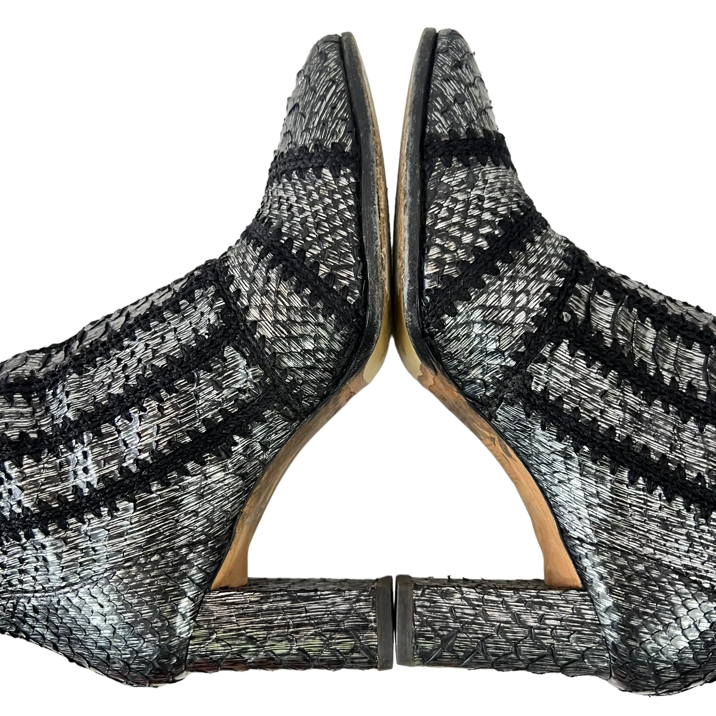 Alexandre Birman Beatrice Cross-Stitched Python Booties  Size 7.5