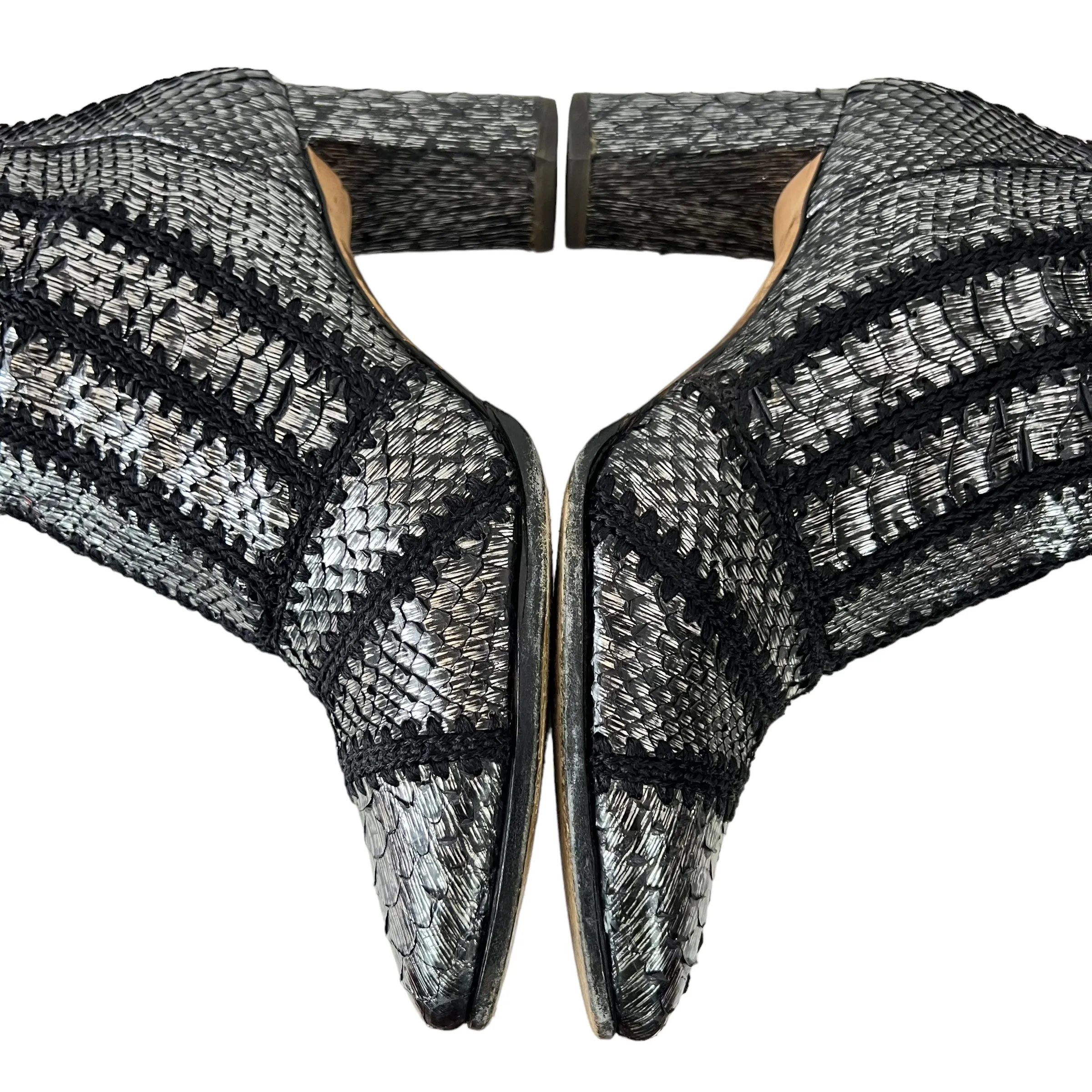 Alexandre Birman Beatrice Cross-Stitched Python Booties  Size 7.5