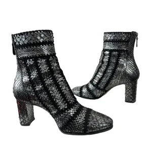 Alexandre Birman Beatrice Cross-Stitched Python Booties  Size 7.5