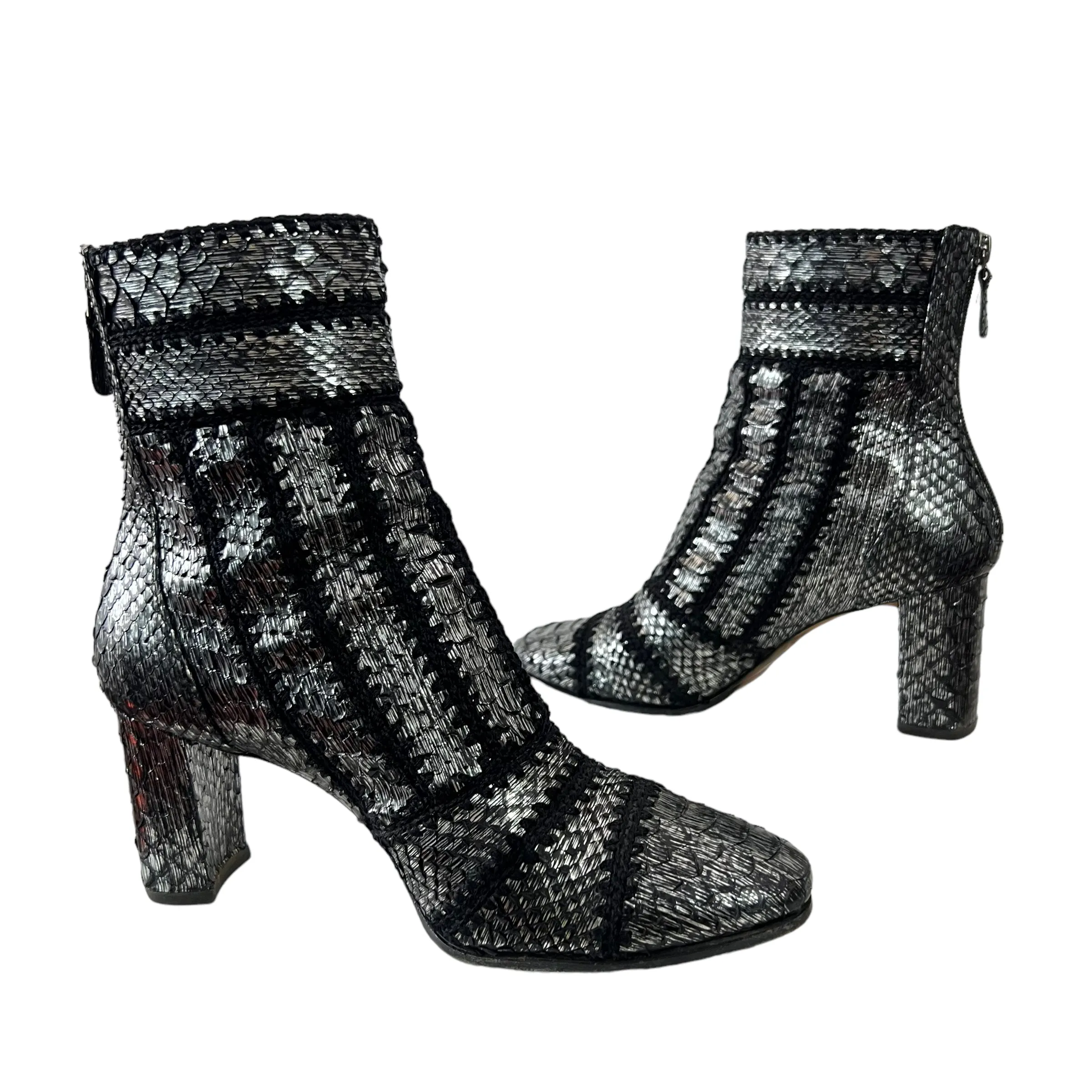 Alexandre Birman Beatrice Cross-Stitched Python Booties  Size 7.5