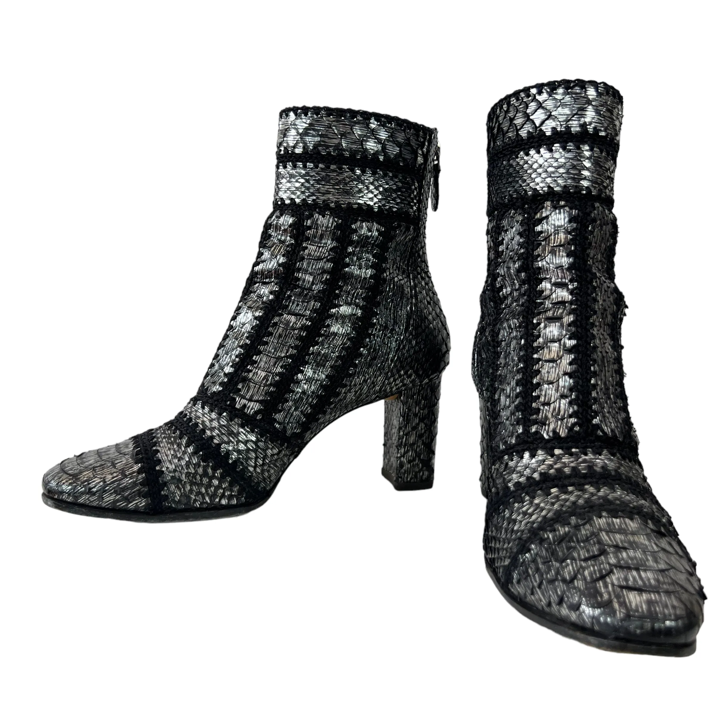 Alexandre Birman Beatrice Cross-Stitched Python Booties  Size 7.5