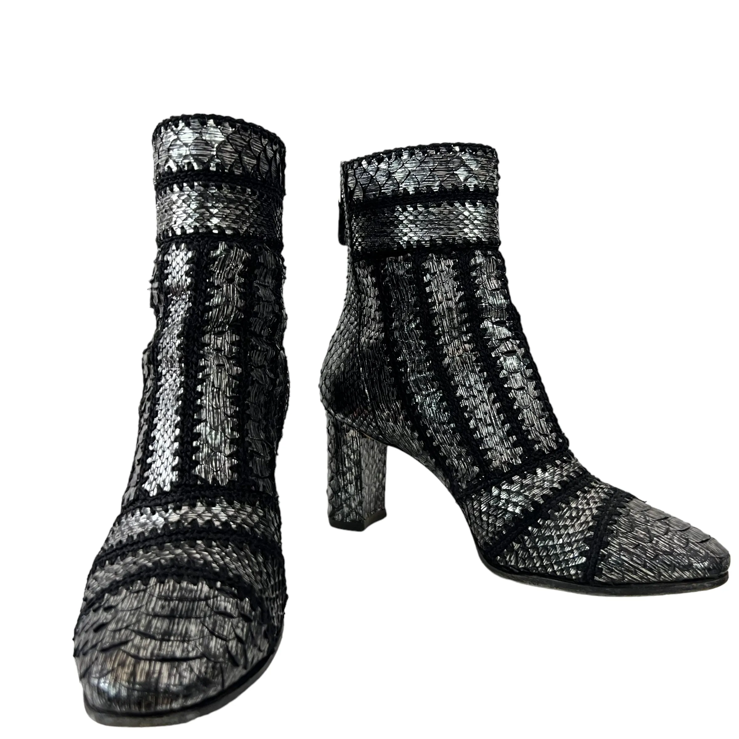 Alexandre Birman Beatrice Cross-Stitched Python Booties  Size 7.5