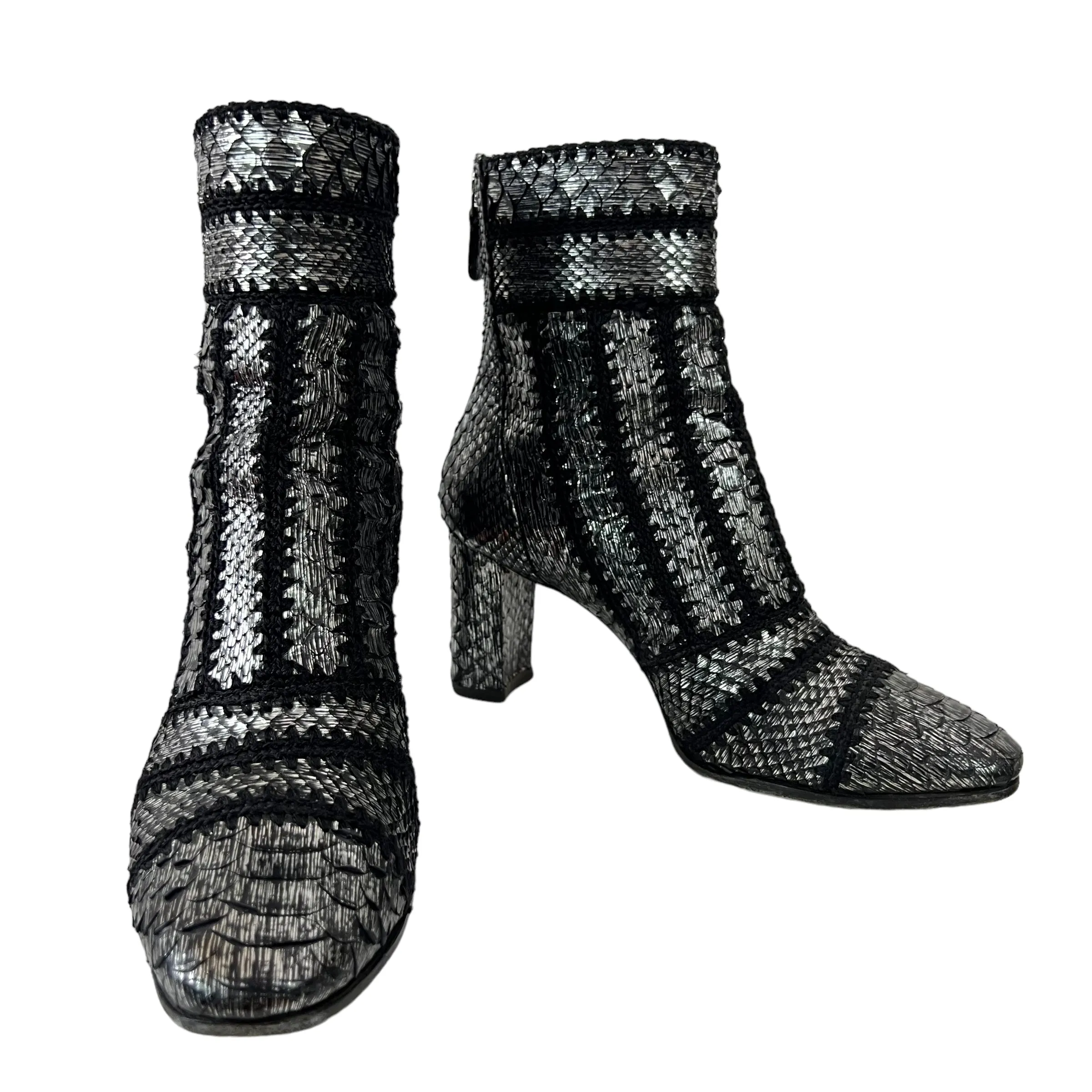 Alexandre Birman Beatrice Cross-Stitched Python Booties  Size 7.5