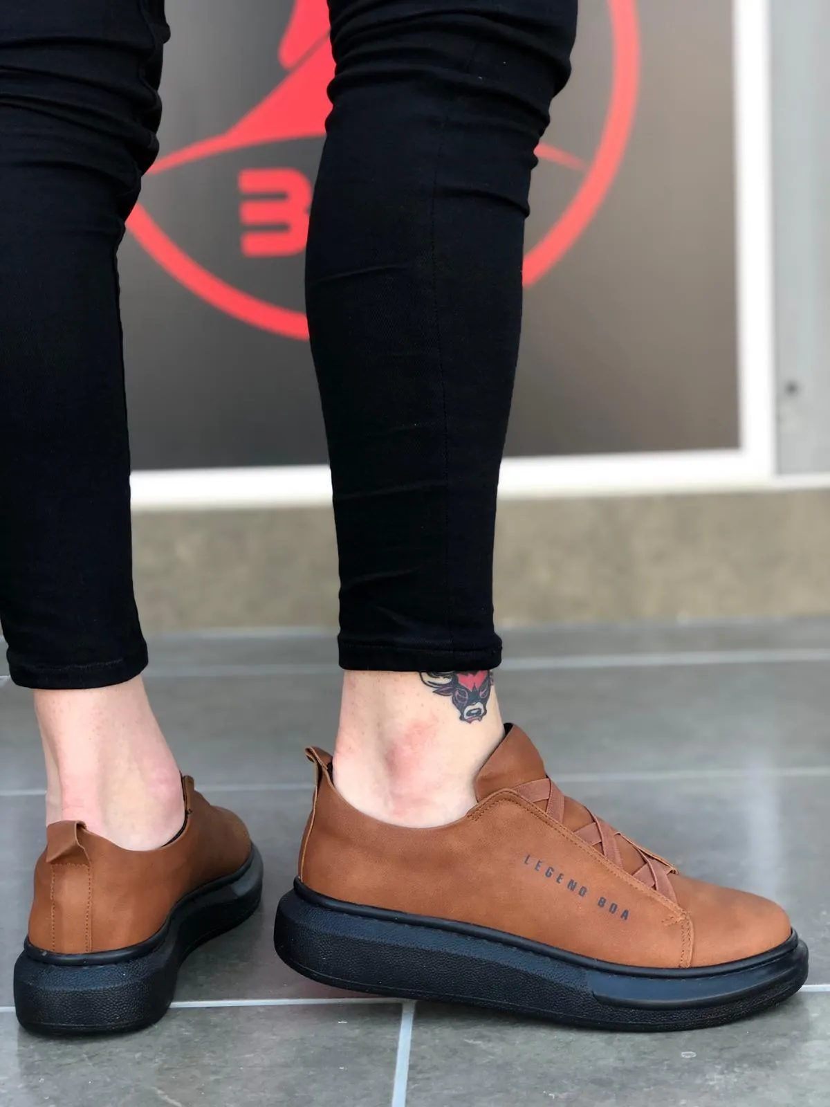 BA0134 Thick High Sole Cross Band Brown Black Men's Shoes