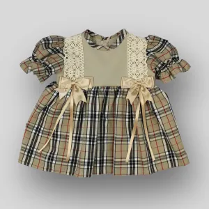 Baby Girls Camel Brown Tartan Dress