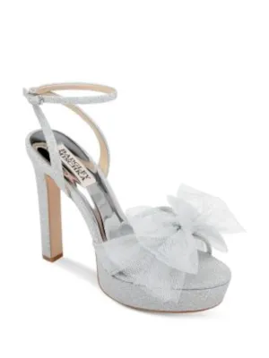 BADGLEY MISCHKA Womens Silver 1" Platform Bow Accent Adjustable Sophie Open Toe Buckle Dress Heeled M