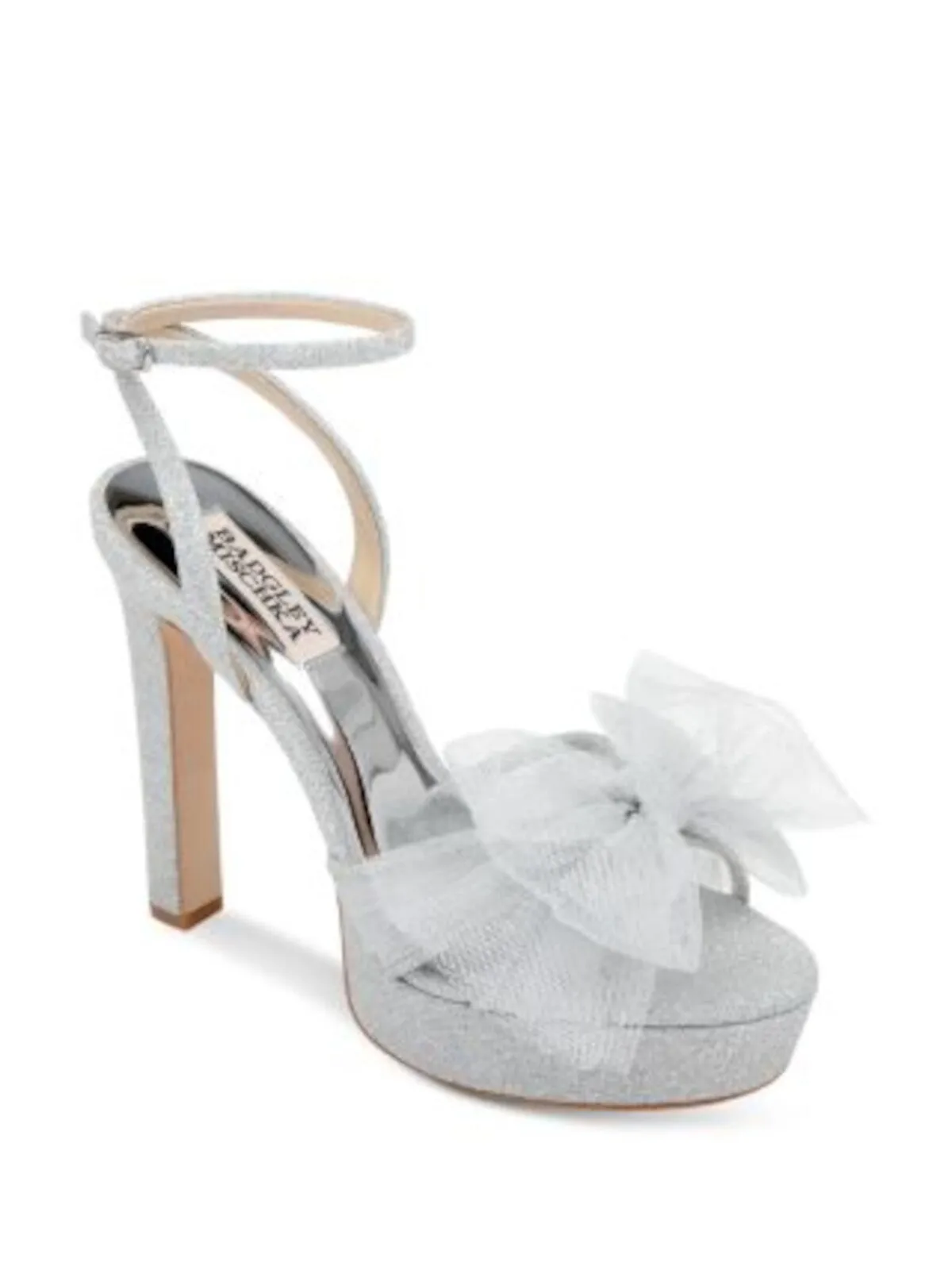 BADGLEY MISCHKA Womens Silver 1" Platform Bow Accent Adjustable Sophie Open Toe Buckle Dress Heeled M