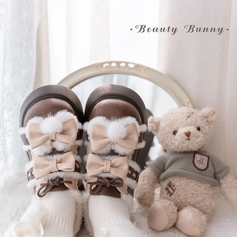 Beauty Bunny~Kawaii Lolita Shoes Fleece Round Toe Leather Shoes