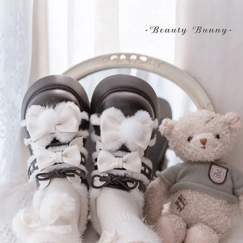 Beauty Bunny~Kawaii Lolita Shoes Fleece Round Toe Leather Shoes