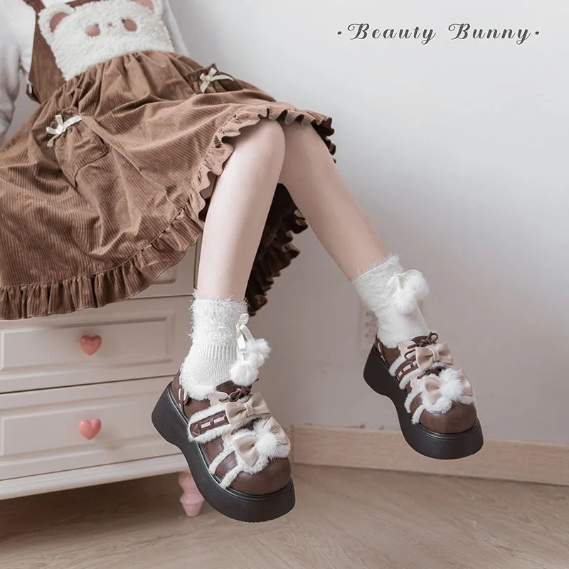 Beauty Bunny~Kawaii Lolita Shoes Fleece Round Toe Leather Shoes