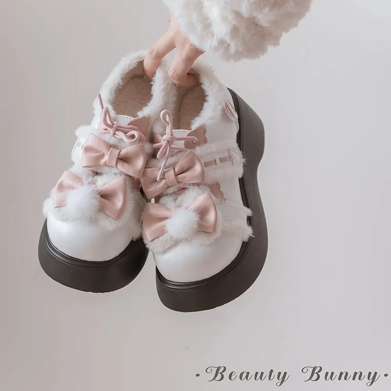 Beauty Bunny~Kawaii Lolita Shoes Fleece Round Toe Leather Shoes