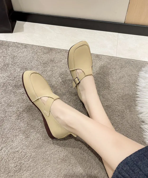 Black Cowhide Leather Flat Feet Shoes Buckle Strap Flat Feet Shoes LC0530