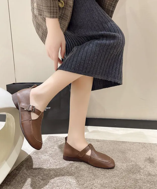 Black Cowhide Leather Flat Feet Shoes Buckle Strap Flat Feet Shoes LC0530
