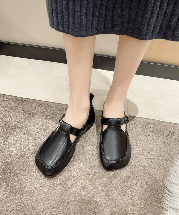 Black Cowhide Leather Flat Feet Shoes Buckle Strap Flat Feet Shoes LC0530