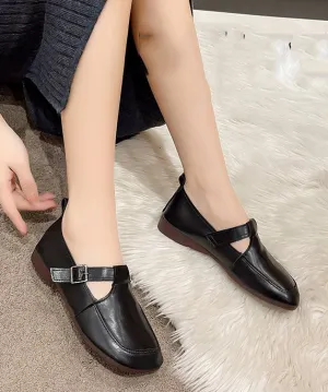 Black Cowhide Leather Flat Feet Shoes Buckle Strap Flat Feet Shoes LC0530