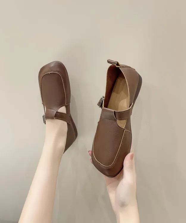 Black Cowhide Leather Flat Feet Shoes Buckle Strap Flat Feet Shoes LC0530