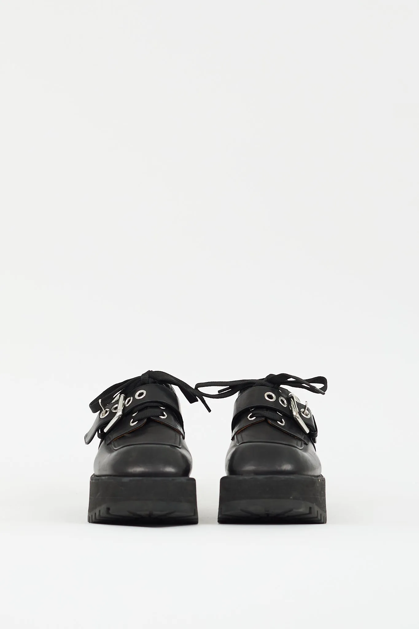 Black Leather Buckled Platform Derby