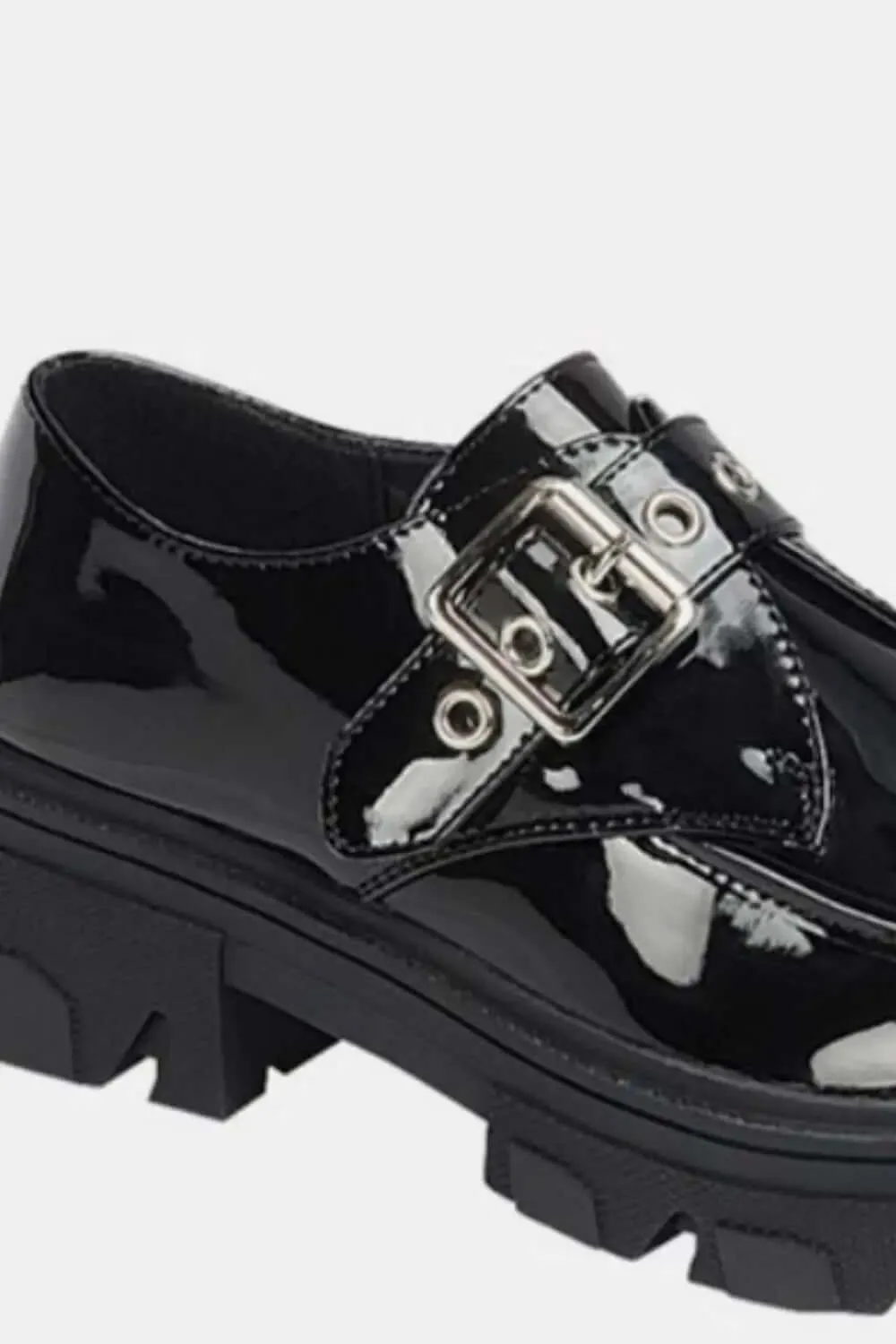 Black Lug Sole Buckled Platform Loafers