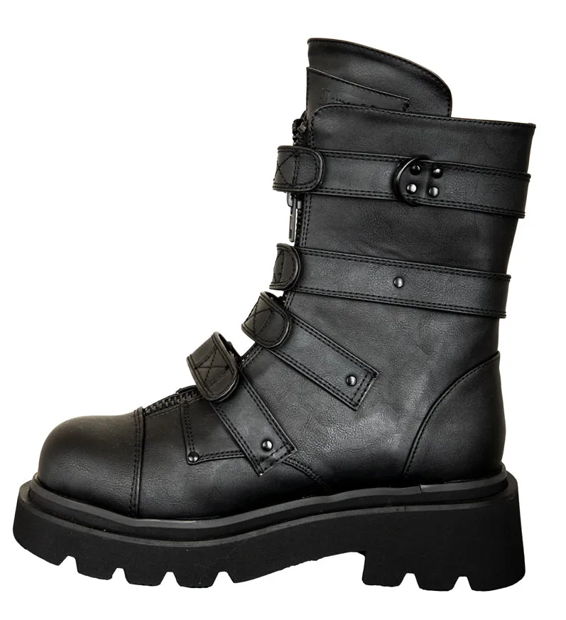 Black Pu Rave Platform Boots w/ Plastic Buckle Straps