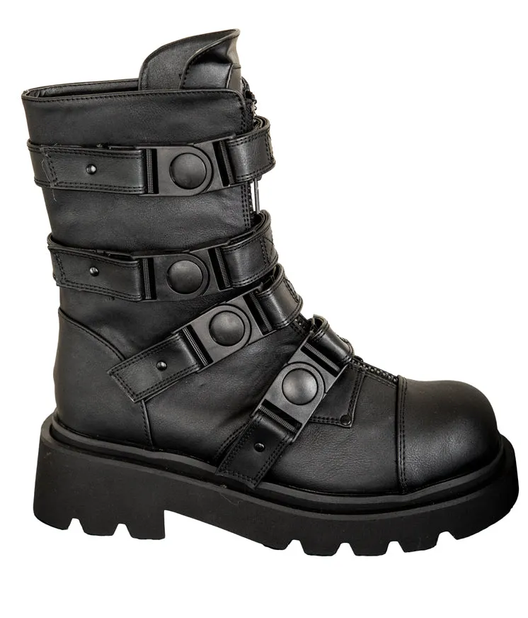 Black Pu Rave Platform Boots w/ Plastic Buckle Straps