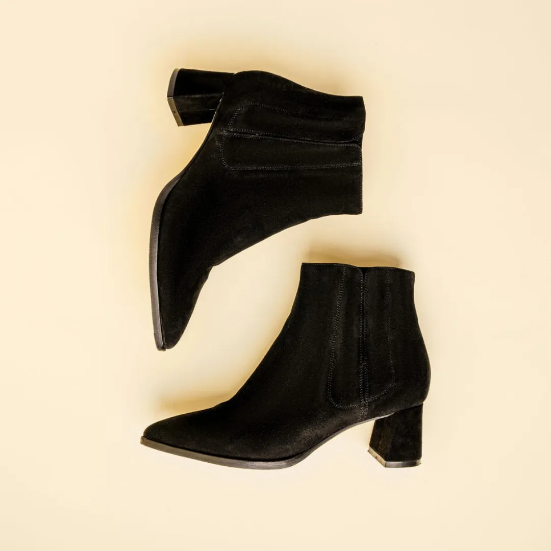 Black Suede Lower Block Ankle Boot