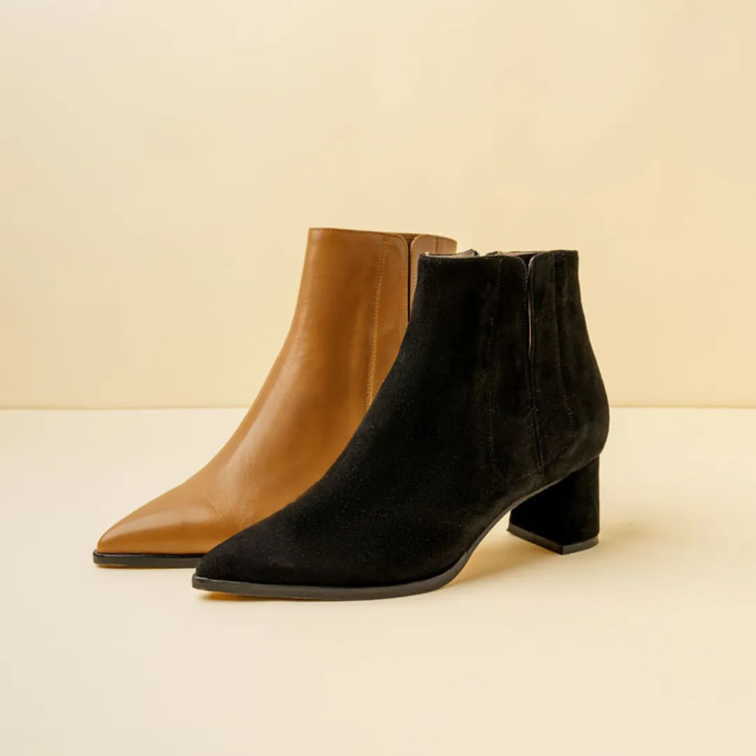 Black Suede Lower Block Ankle Boot
