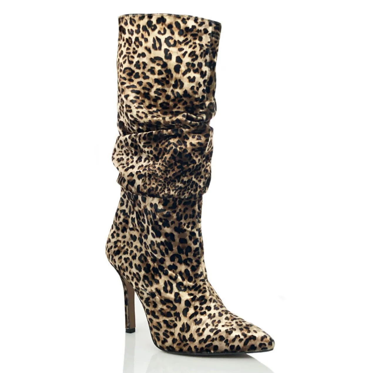 Bree - Closed Pointed Toe Ruched Mid Slouch Latin Dance Boots (Street Sole)