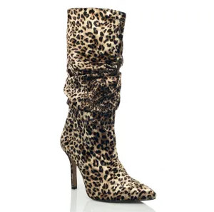 Bree - Closed Pointed Toe Ruched Mid Slouch Latin Dance Boots (Street Sole)
