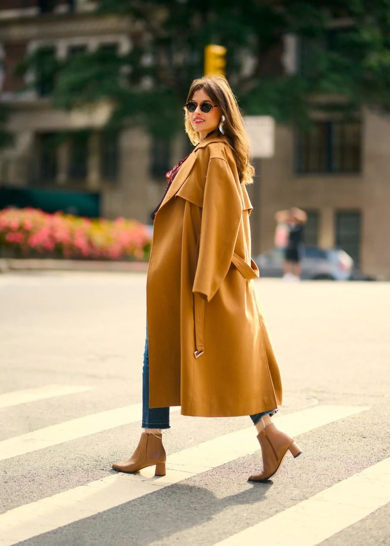Camel Calf Leather Lower Block Ankle Boot