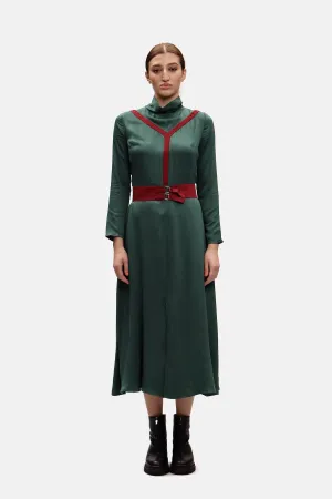 Casual Midi Silk Dress in Fir Green