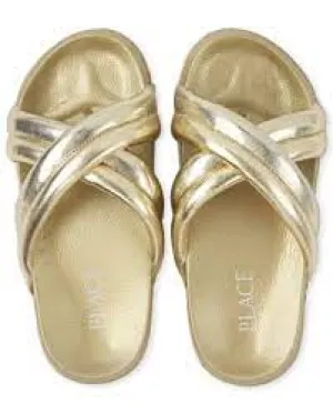 Ch. Place Girls Metallic Criss-Cross Slides, Size 35*