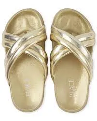 Ch. Place Girls Metallic Criss-Cross Slides, Size 35*