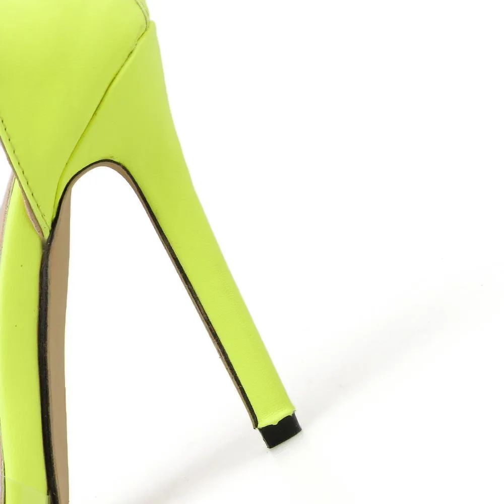 Chicvane Green Criss Cross Stiletto Heel Clear Heels Dress Sandals