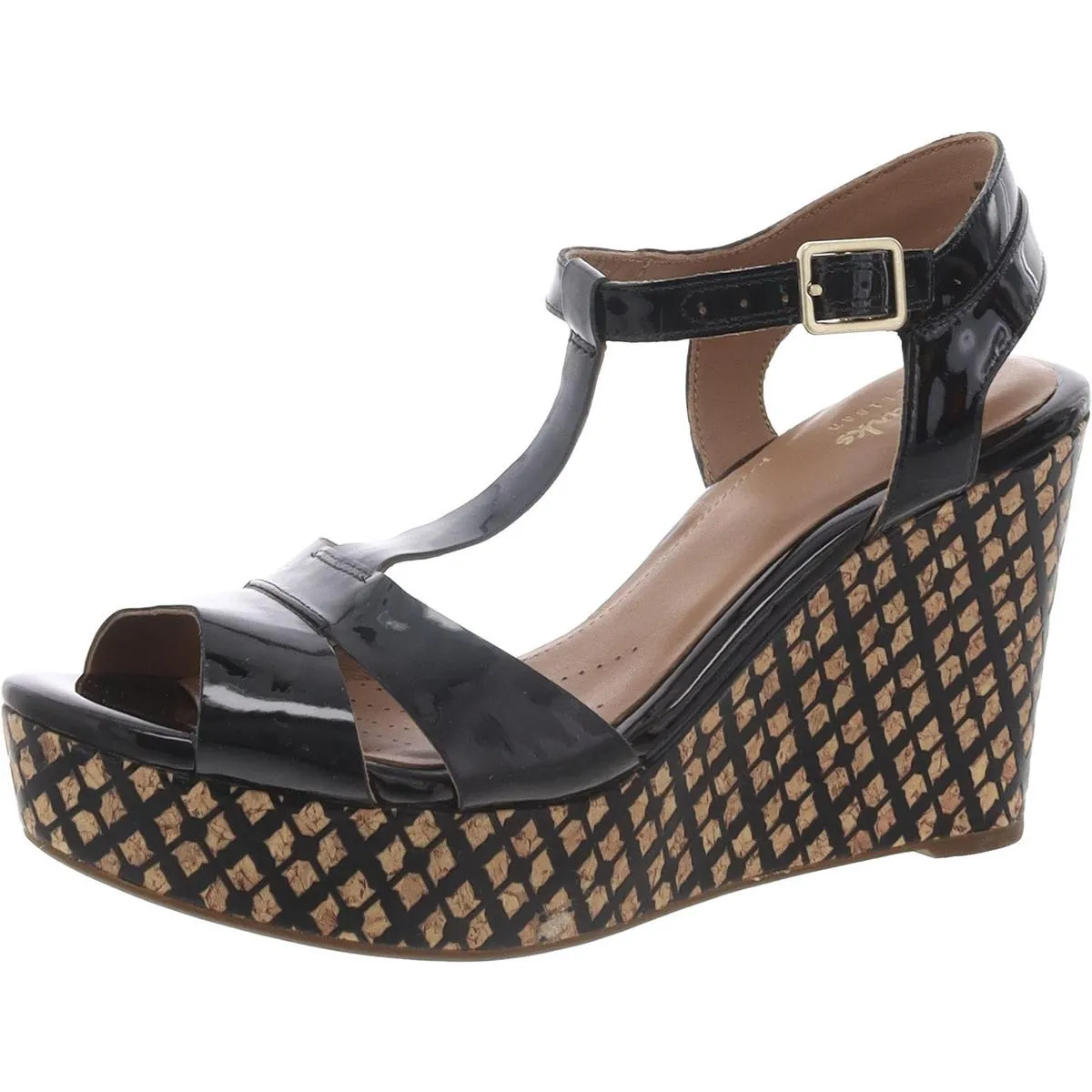 Clarks Womens Amelia Roma Patent Leather Ankle Strap Platform Sandals