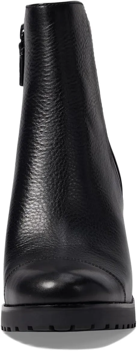 Cole Haan Foster Black Leather Block Heel Rounded Toe Buckle Detailed Ankle Boots