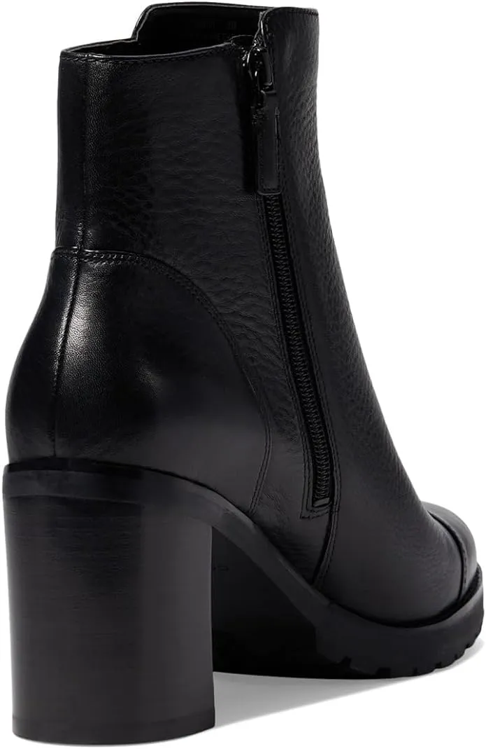 Cole Haan Foster Black Leather Block Heel Rounded Toe Buckle Detailed Ankle Boots