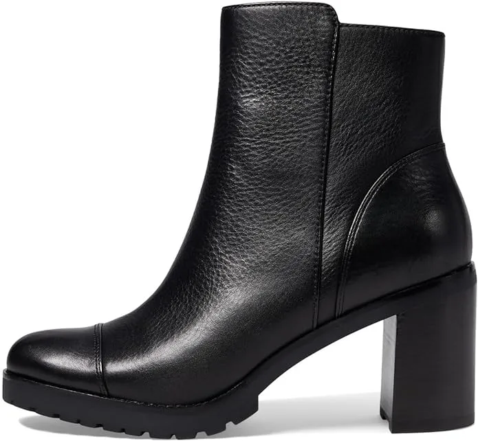 Cole Haan Foster Black Leather Block Heel Rounded Toe Buckle Detailed Ankle Boots
