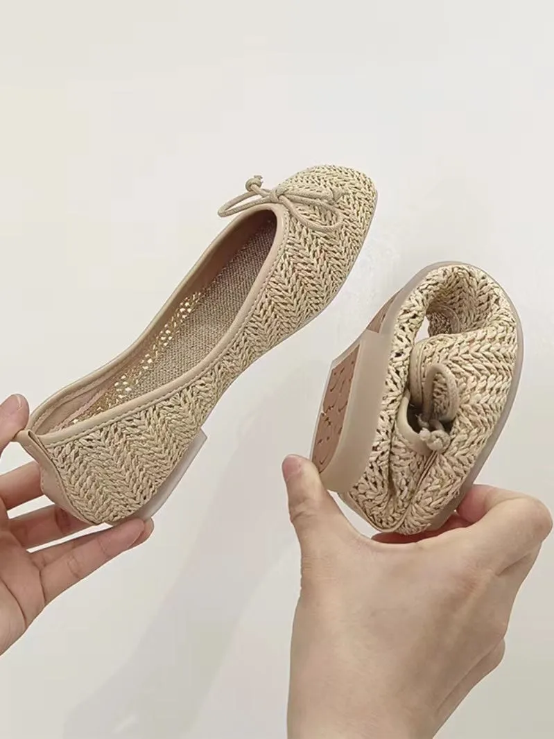 Comfy Straw Bow Ballet Flat