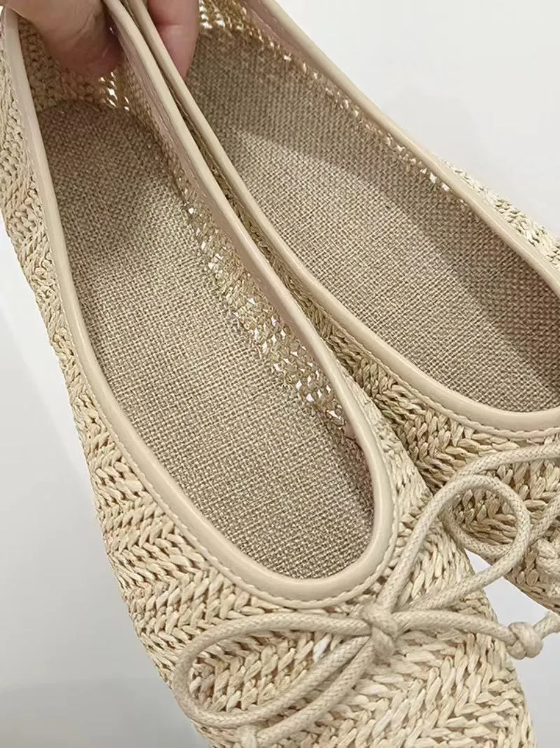 Comfy Straw Bow Ballet Flat