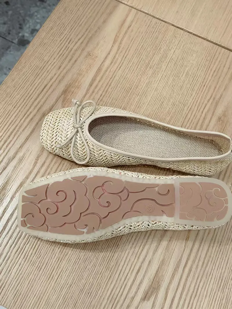 Comfy Straw Bow Ballet Flat